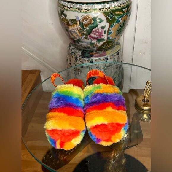 UGG Fluff Yeah slide slippers in rainbow - Picture 5 of 9